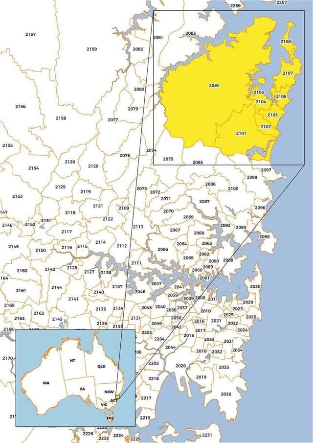 Sydney zip codes map