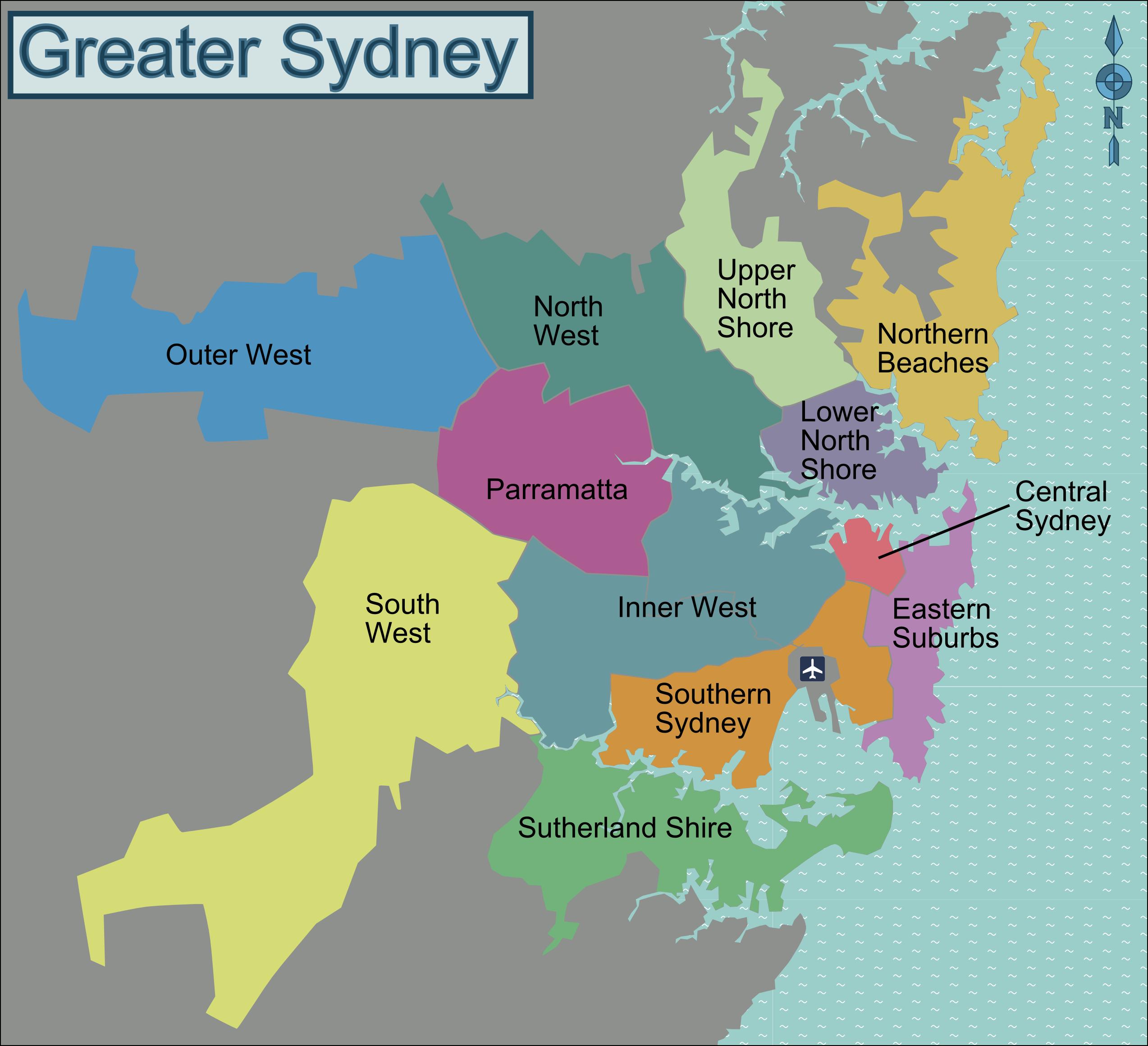 Map of Sydney neighborhood: surrounding area and suburbs of Sydney