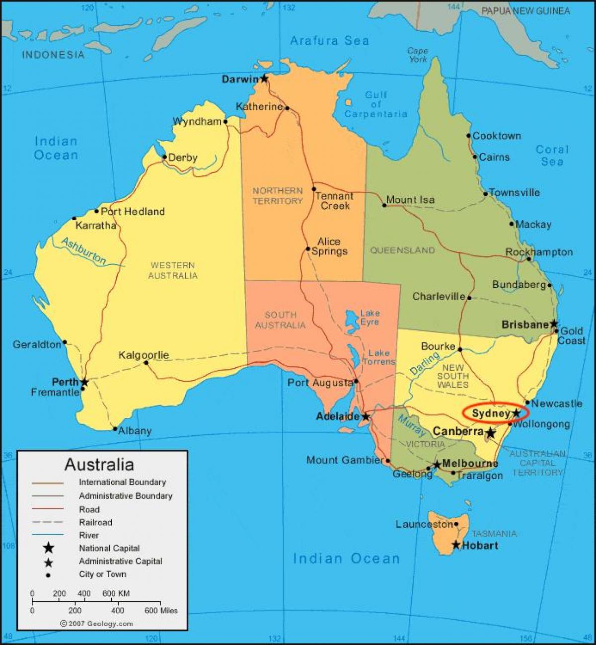 Sydney on Australia map