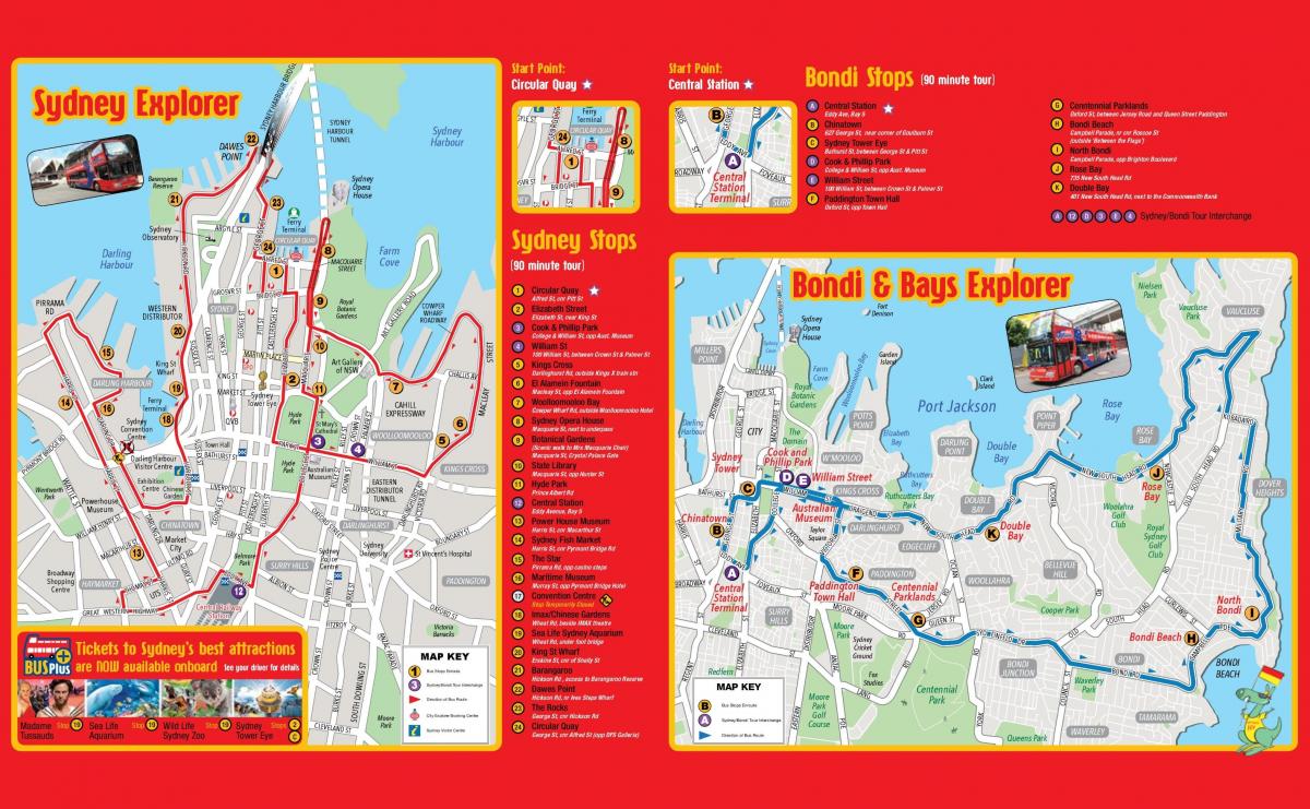 Sydney Hop On Hop Off bus tours map